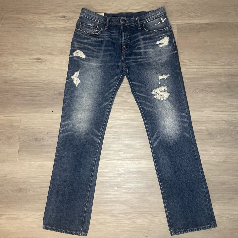 Abercrombie & Fitch 33x32 Slim Straight Button Fly Whisker Denim Jeans Y2K Skate